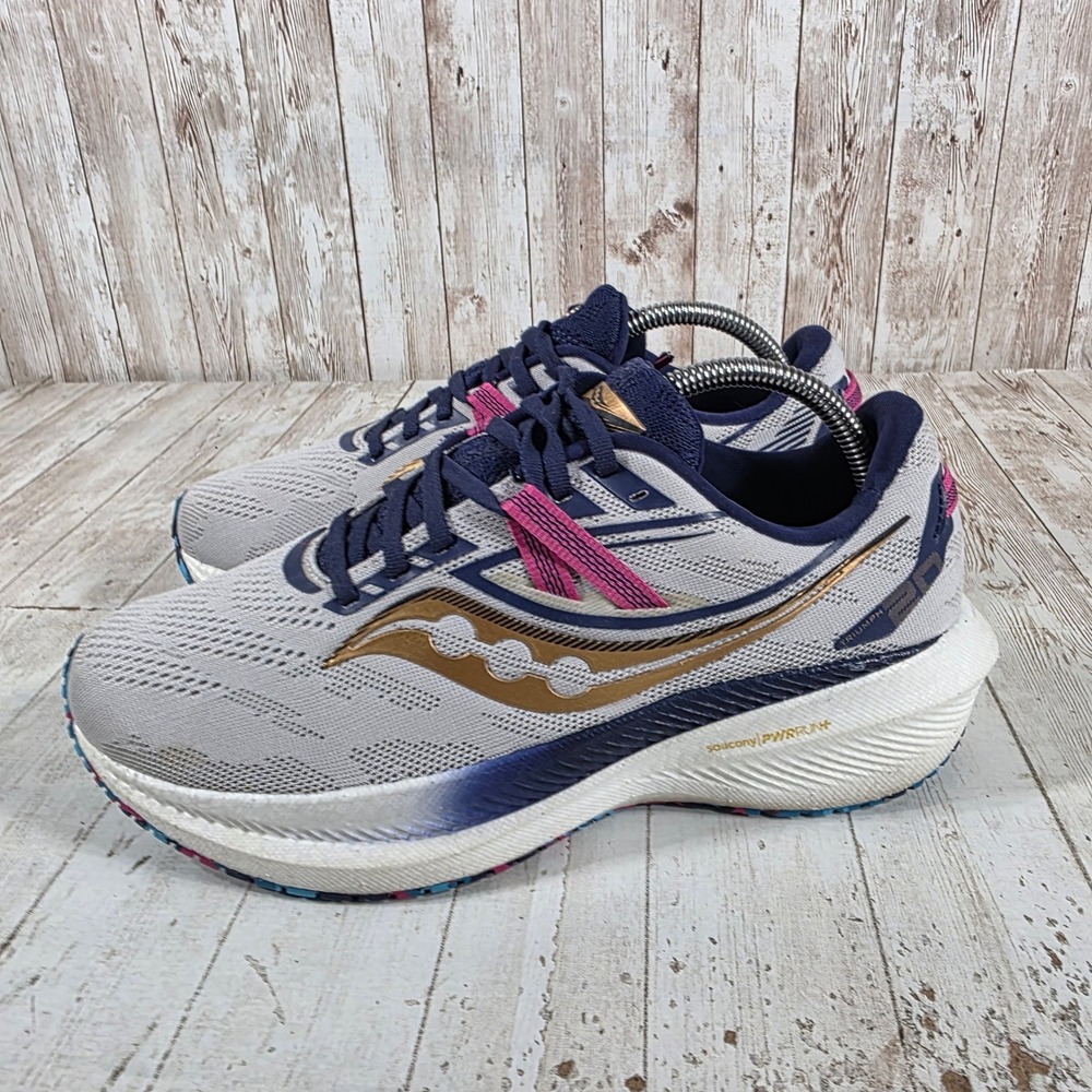 Saucony Triumph 20 Womens Running Shoes Grey Navy Gold S10760-40 Size 9.5 W - Picture 4 of 8